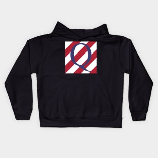 Old Glory Letter Q Blue on Red and White Stripes Kids Hoodie
